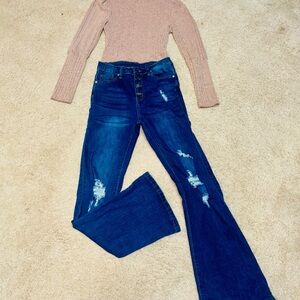 Stylish Blue Distressed Women's Jeans